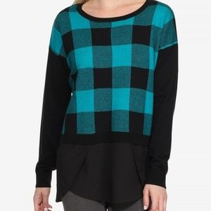 KENSIE Buffalo Check Sweater Chiffon Hem S